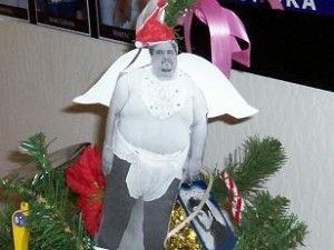 Radio Christmas Tree Me, in a diaper, with Santa Hat as the Topper!
